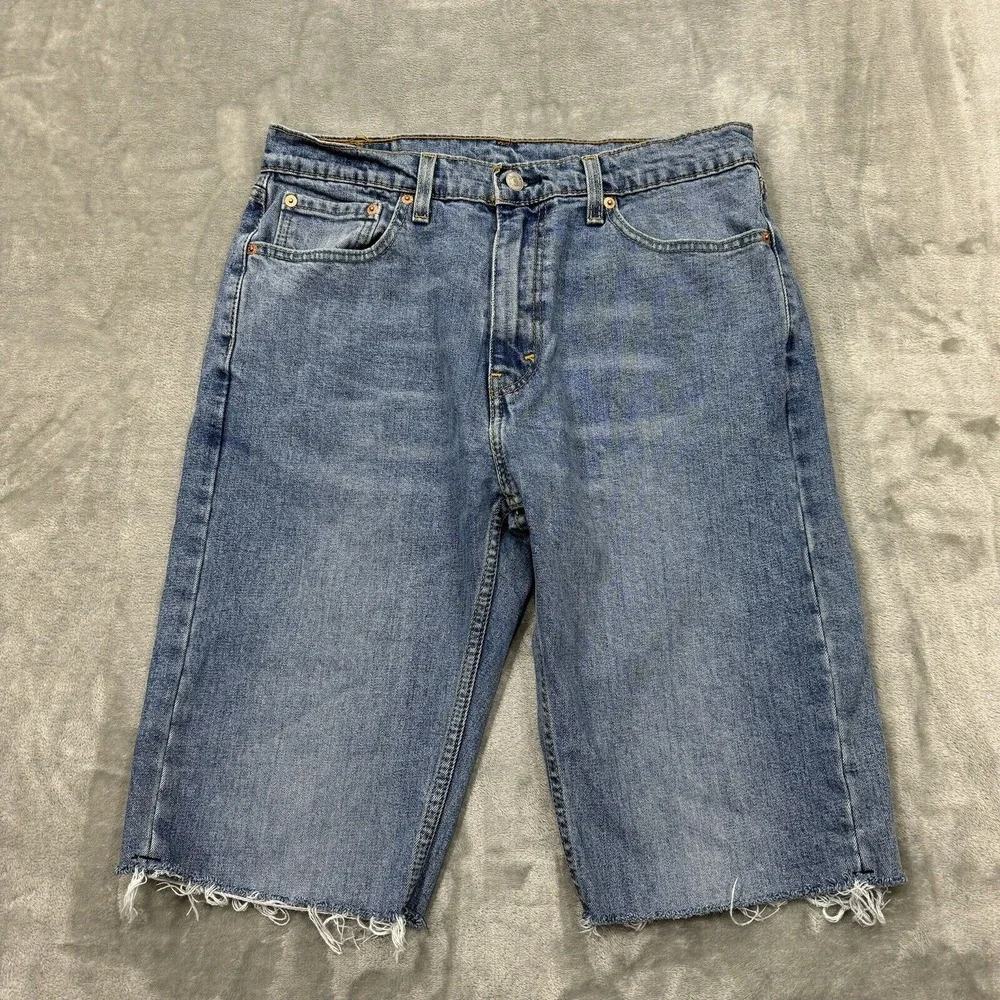 Levis Shorts Mens 33 Blue 511 Slim Cut Off Medium Wash Denim Pockets Logo Casual